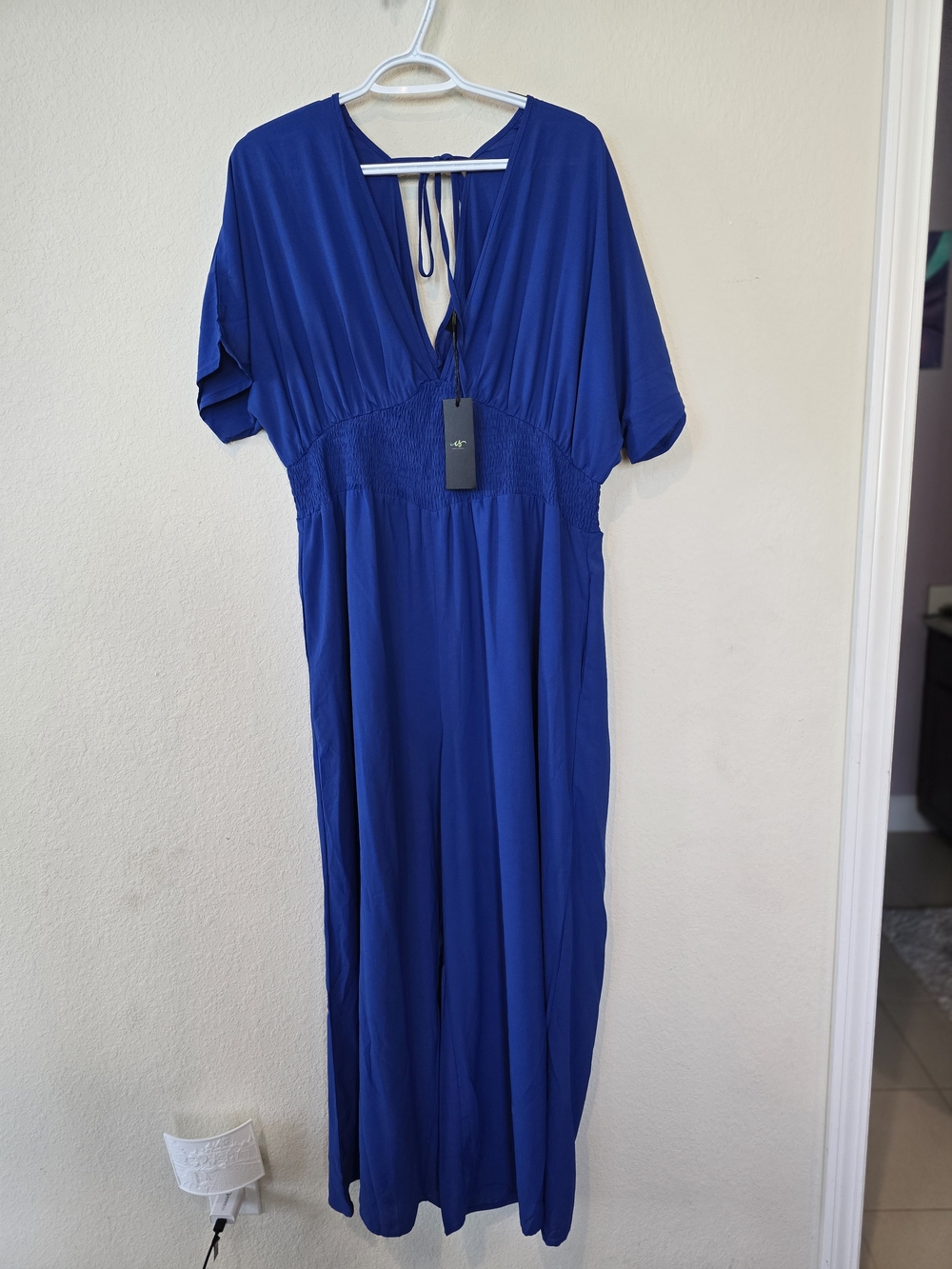 NWT Curvesoul Cobalt V-Neck Smocked-Waist Jumpsuit Sz 2XL